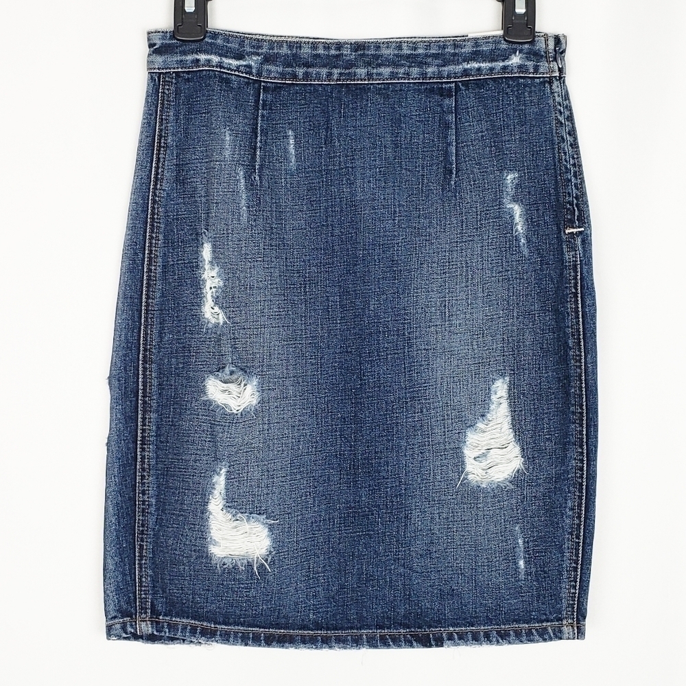 LOVERS + FRIENDS distressed denim skirt